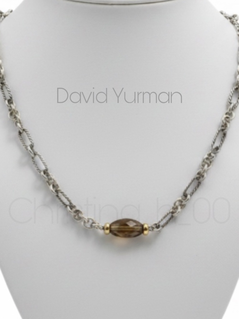 RARE necklace David Yurman 18k smoky quartz SS bijoux bijou Figaro